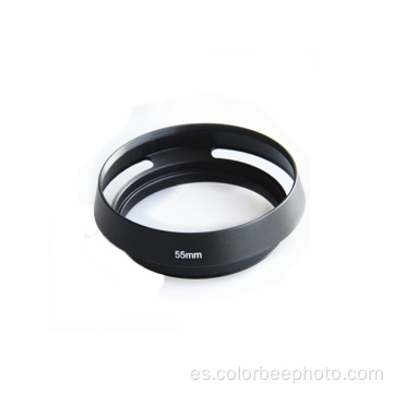 Parasol de lente de cámara DSLR de metal plateado negro